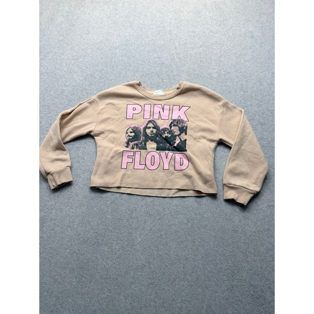 Pink Floyd Cropped Graphic Sweatshirt Tan Pink Band Rock Top Womens Size Small